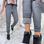 Женские теплые брюки джоггеры кожвинил на плюше качество топ