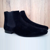 Натуральні замшеві черевики, чоловічі челсі, демі ботинки чорні, весна осінь, р. 46-47