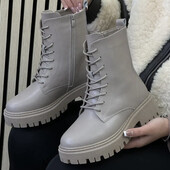 Зима! Натуральная Кожа на овчине! бежево-серые 36,37,38,39р