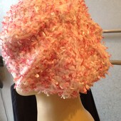 Розовый берет из ленточек и пряжи, р. 56-60