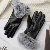 Стильні рукавиці із штучним хутром, на тонкому утеплені