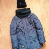 Куртка зимняя в 3омплекте с шапкой и снудом р 134-140 