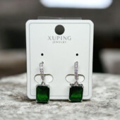 Сережки медсплав біле золото з зеленим кристалом