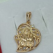 Красивейшая иконка-ладанка Пресвятая Богородица с фианитом. Позолота 585 пробы 18К.