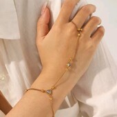 Браслет слейв, ланцюжок на руку, палець, серце, циркони, медзолото, тренд