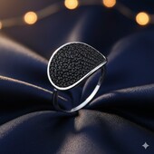 Стильна срібна каблучка з чорними фіанітами 17 розмір