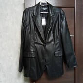 Новый брендовый удлиненный пиджак-куртка из эко-кожи р.16-18.