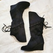 Зимние чёрные замшевые сапоги, искусственный мех и замша, Din Sko Швеция