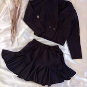 Трендовий комплект піджак+спідниця-шорти у чорному кольорі