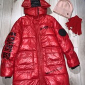 Пальто з шапкою та перчатками на зріст 140см.