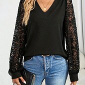 Нарядный джемпер, пуловер, кофточка с кружевными рукавами, р. xl, наш 50-56