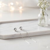 Ніжні срібні сережки-протяжки з фіанітами