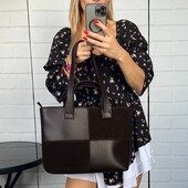 Сумка шопер натуральна замша плюс еко шкіра шоколад коричневий довгі і короткі ручки