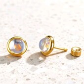 Сережки цвяшки, вставка скло, як місячний камінь, крапля, медзолото