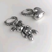 Сережки, кульчики асиметрія, ведмедик рухомий, серце, тренд, вінтаж