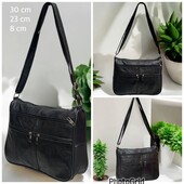 Жіноча чорна шкіряна сумка з довгою ручкою женская кожаная черная натуральная кожа