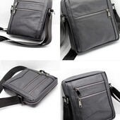 Чоловіча чорна сумка на плече натуральна шкіра поштальонка шкіряна