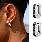 Сережки прямокутні, чорні циркони, медсталь, унісекс