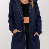 Удлиненное худи, куртка на флисе с капюшоном, р. xxl, наш 54-58, синий