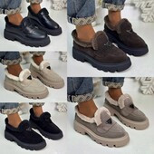 36-41 рр зимові лофери - черевики натуральна замша/шкіра чорний, бежевий, коричневий, капучино