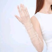 Білі прозорі довгі рукавички, фатинові, перчатки