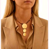 Кольє леопардовий шнурок, підвіска три кола, коло, круг, медзолото