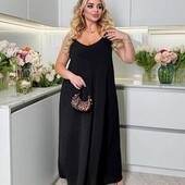 Жіночий літній сарафан плаття на брителях креп жатка.