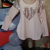 ❤️Брендовый светло пудроавая меланж с пайетками кофта новая❤️Турция.Пог.108-136см.Поб.130-160см.