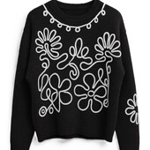 Плотный свитер, джемпер с вышивкой, bluoltre, италия р. tu, наш 44-54, черный