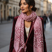 Червоно рожевий Леопард!Тонкий шарф-палантин (170х75 см)