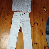46р комплект літнього одягу б.у. джинси білі і футболка стан ідеальний