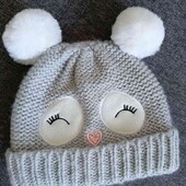 TU брендовая вязаная шапочка цвет серый с ушками до 2 х лет