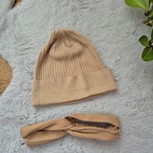 Шапка тонка + пов'язка беж✨