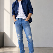 Стильні чоловічі джинси topman stretch skinny з рваними колінами